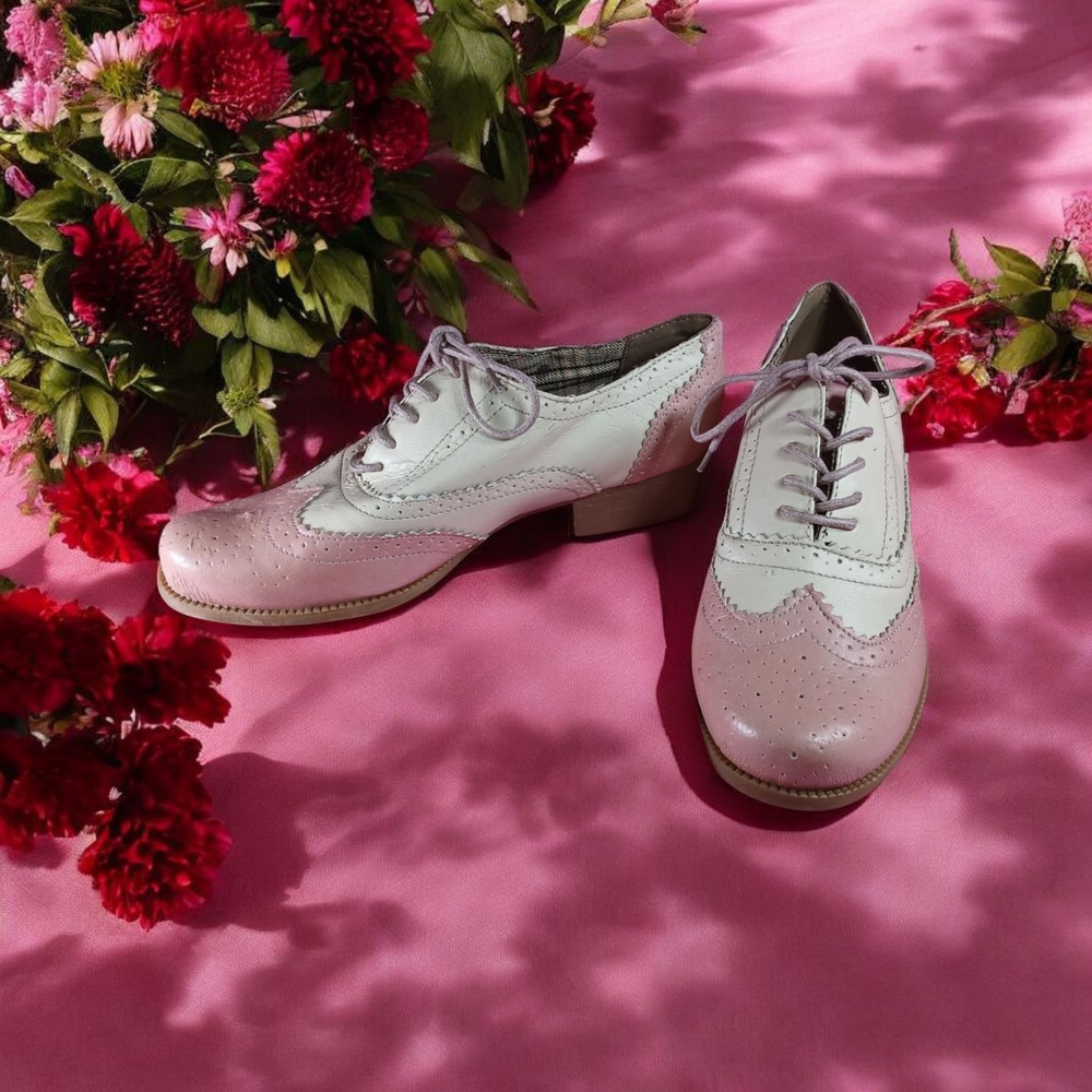 Pink and Beige Flats with Classic Design